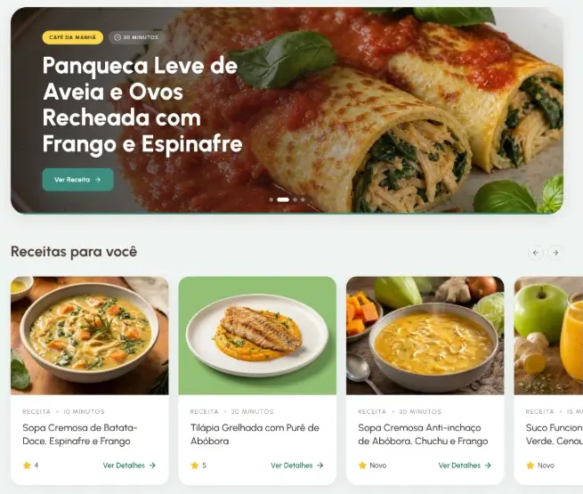 Página inicial da plataforma Receitas do Cady, com receitas para você