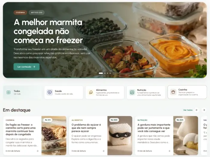 Revista da plataforma, com artigos sobre saúde, alimentos, nutrição e cozinha