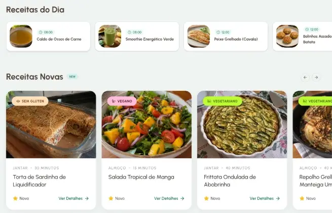 Receitas do dia com horário e receitas novas na plataforma