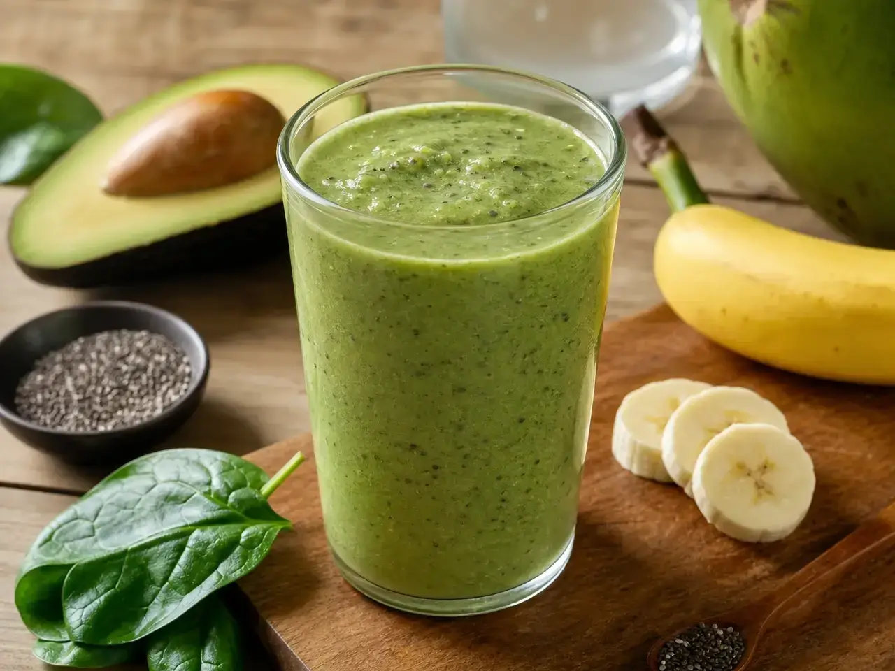 Smoothie verde com abacate, banana e chia